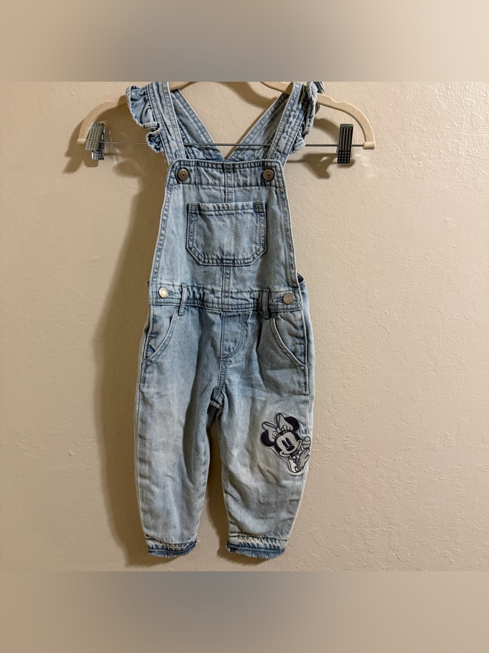BabyGap x Disney Minnie Mouse Denim Overalls embroidered light wash denim